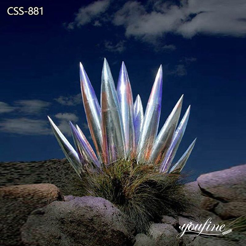 Agave Metal Sculpture Mirror Polished Decor - Stainless Steel