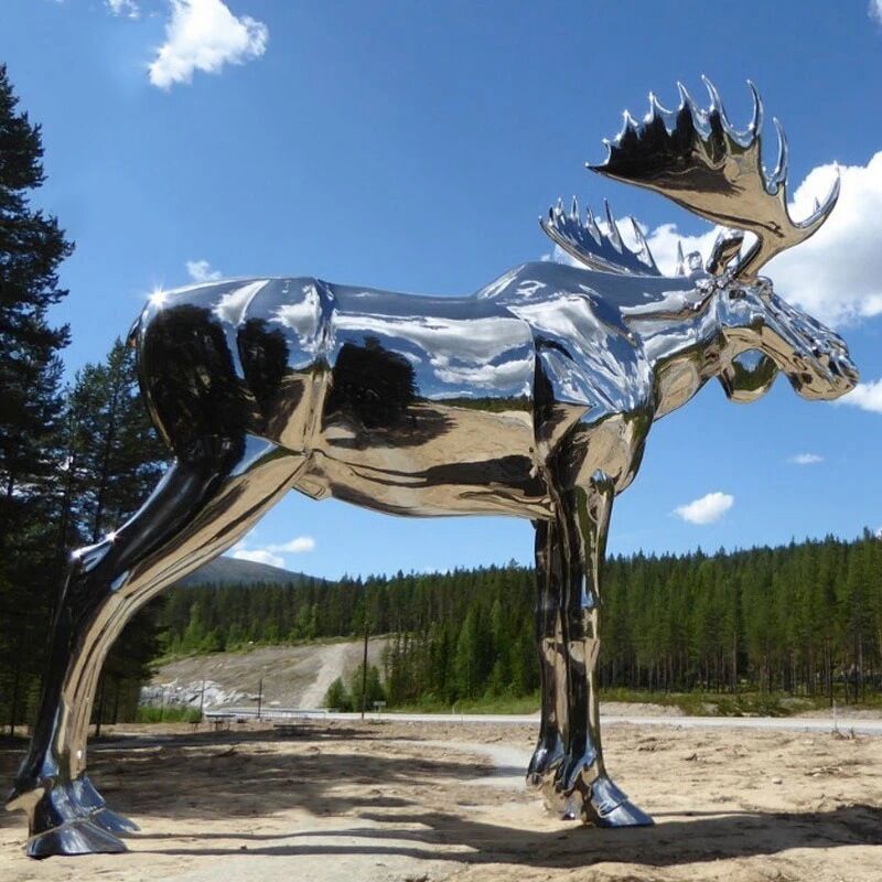 Big Mirror Metal Moose Sculpture Outdoor Garden Decor for Sale