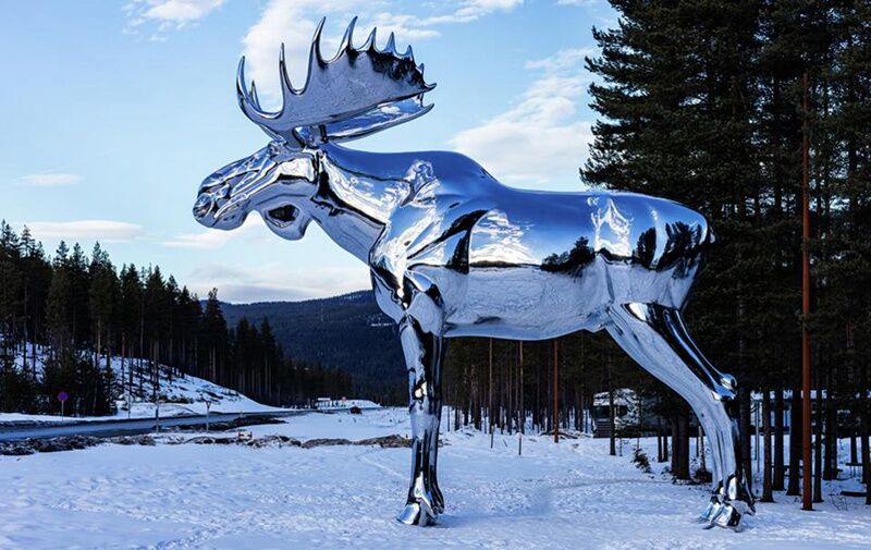 Big Mirror Metal Moose Sculpture Outdoor Garden Decor for Sale