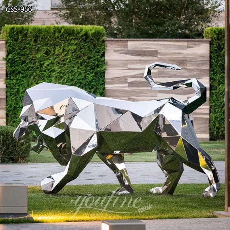Modern Geometric Stainless Steel Lion Sculpture-YouFine