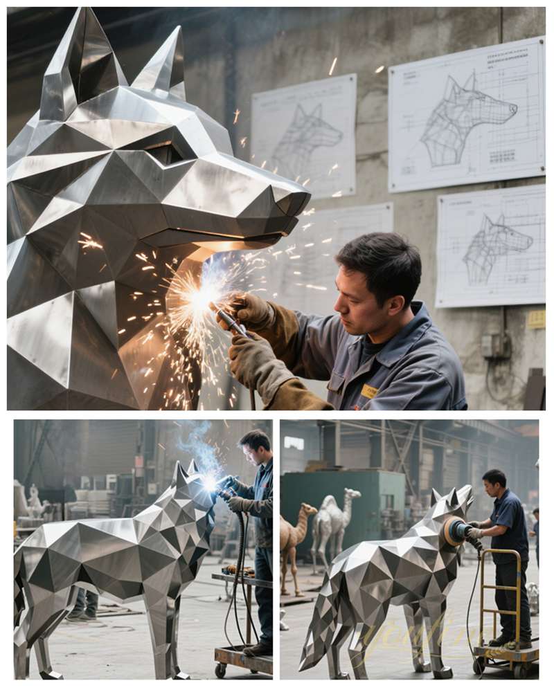 Modern Geometric Art Metal Wolf Sculpture SSD-090
