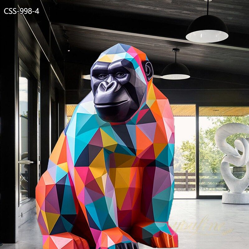 PITS Monkey（ステンシルアート） Geometric Colorful Large Metal Gorilla Statue - YouFine