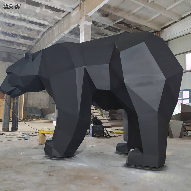 Metal Black Bear Large Polygonal Sculpture- YouFine Sculpture